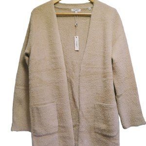 NWT MAX STUDIO LONDON BEIGE OPEN FRONT LONG CARDIGAN/COATIGAN NYLON/POLYESTER M